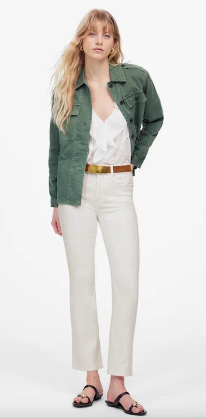 Madewell Kick Out Crop Jeans White Mid Rise Flare 28T NJ428 NWT